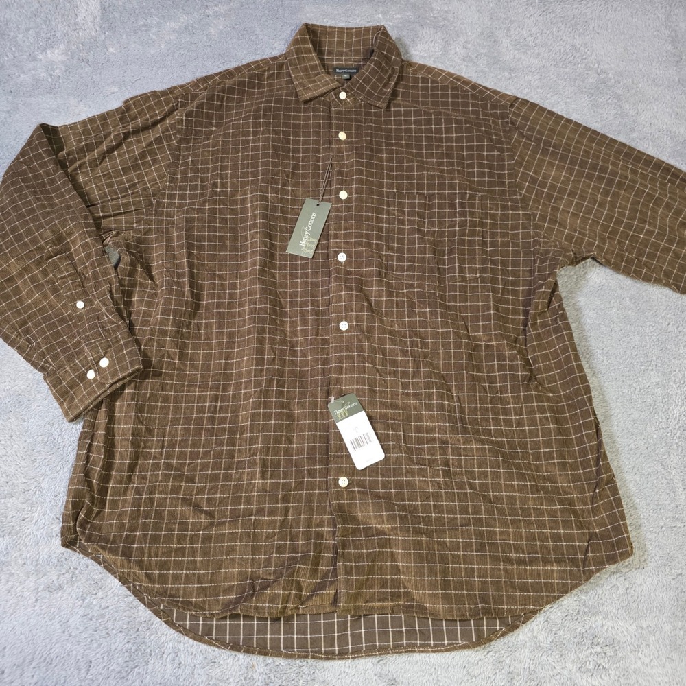 Henry‎ Cotton's Mens L Button Down Shirt Brown Corduroy Windowpane Grid 114083